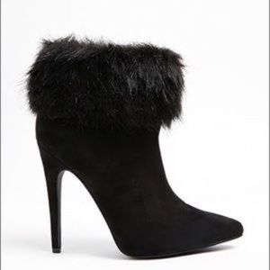 Black Heel Boots with Faux Fur top trim